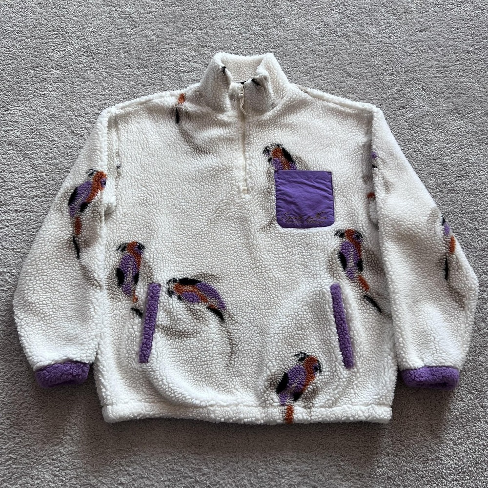 Taylor Swift Speak Now Koi Fish Sherpa Fleece Sweater Womens L White 1/4 Zip